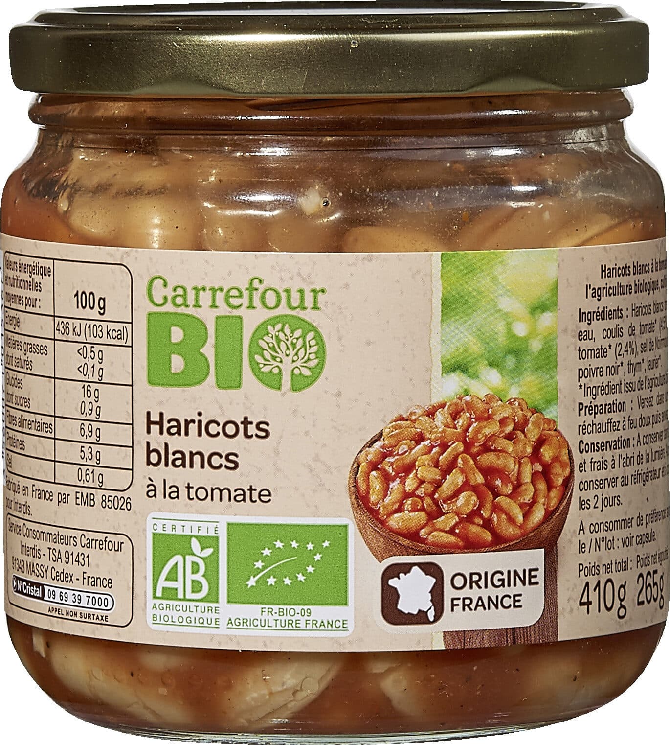 Carrefour BIO Haricots blancs a la tomate packshot