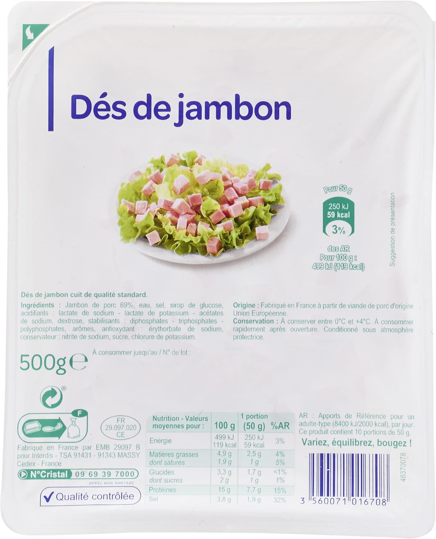 CARREFOUR Dés de jambon Hamblokjes packshot