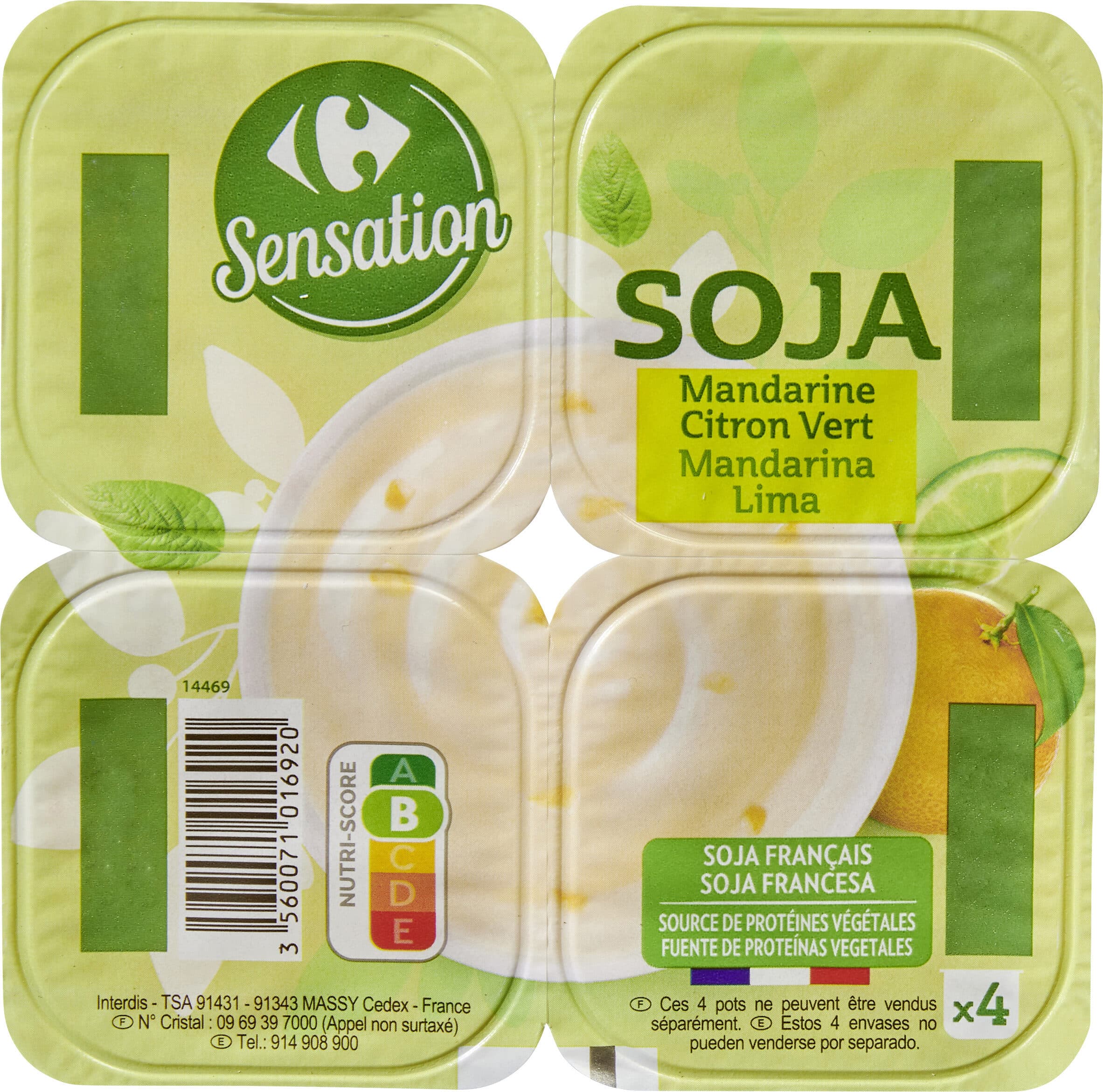Carrefour Postre de soja sabor mandarina y lima packshot