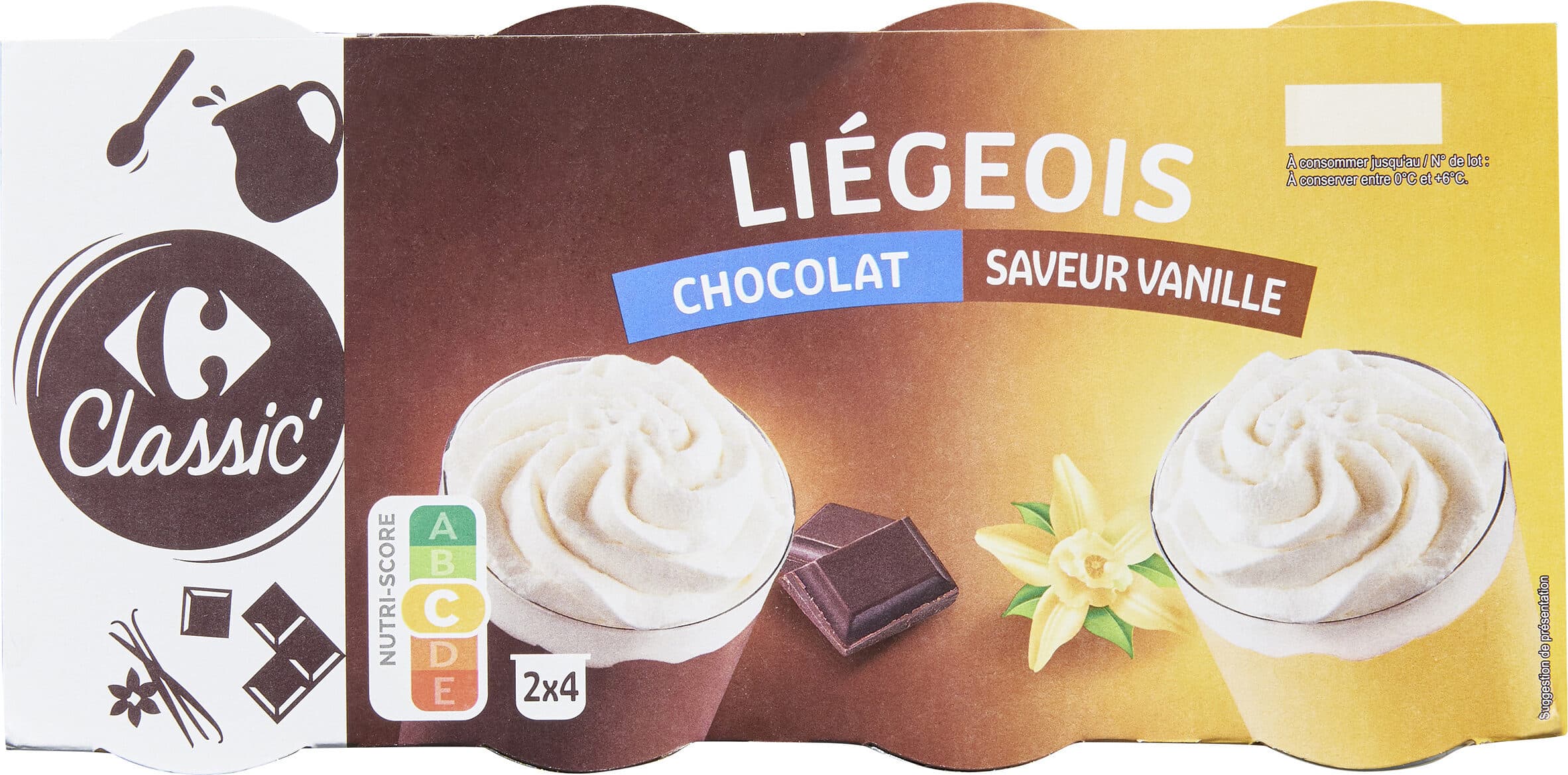Carrefour Liégeois chocolat saveur vanille packshot