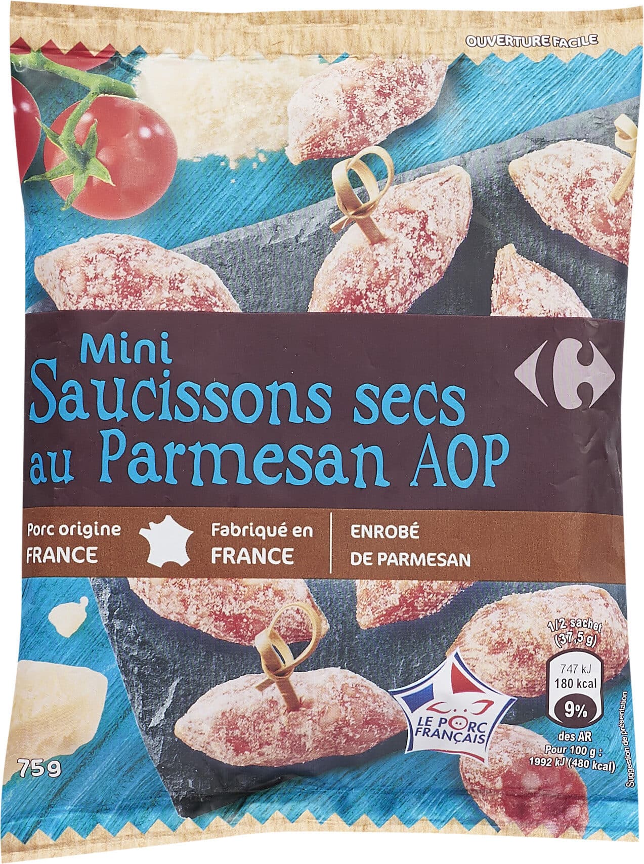 Carrefour Mini saucissons secs au Parmesan AOP packshot