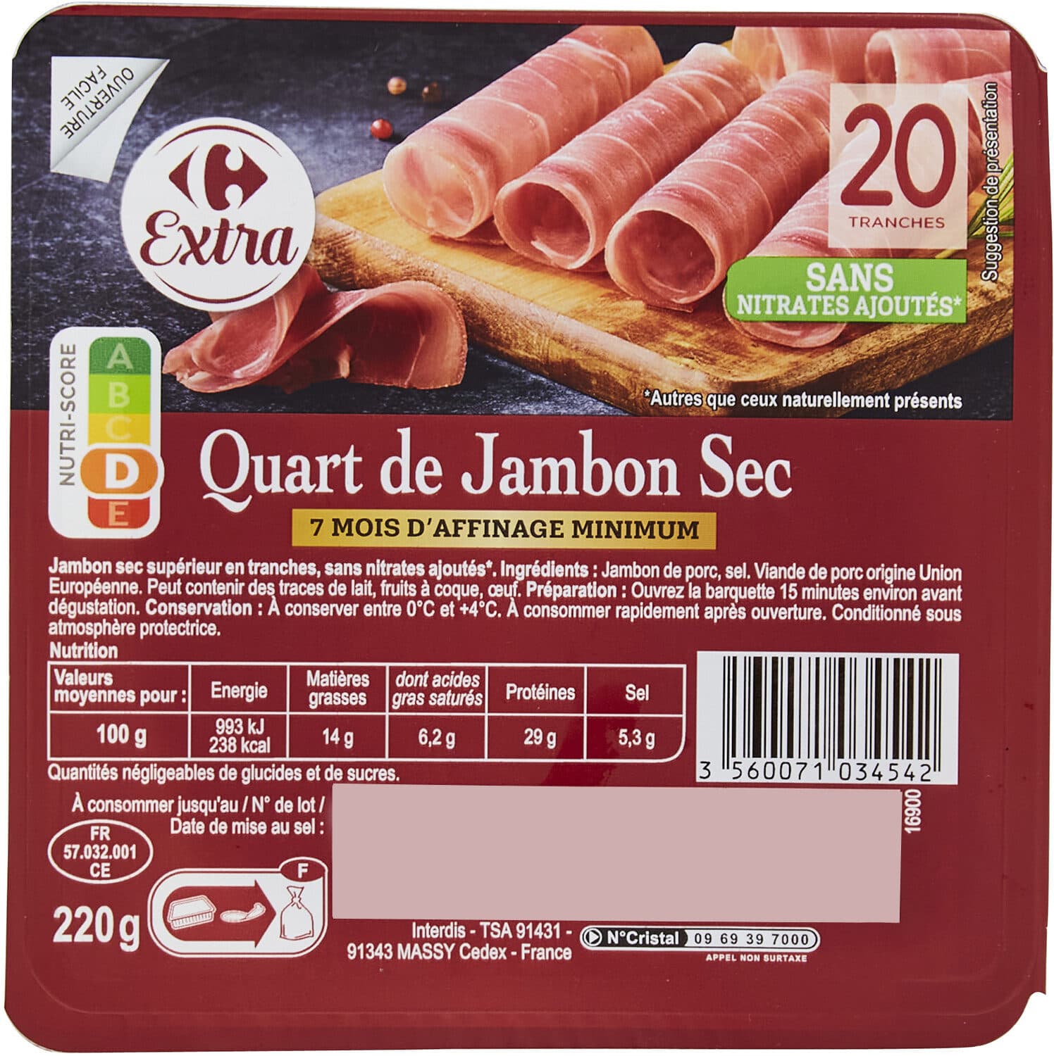 Carrefour Quart de Jambon Sec 9 mois d'affinage minimum packshot