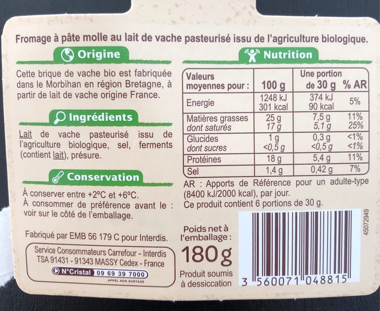 Carrefour BIO La Brique - Fromage à pâte molle packshot
