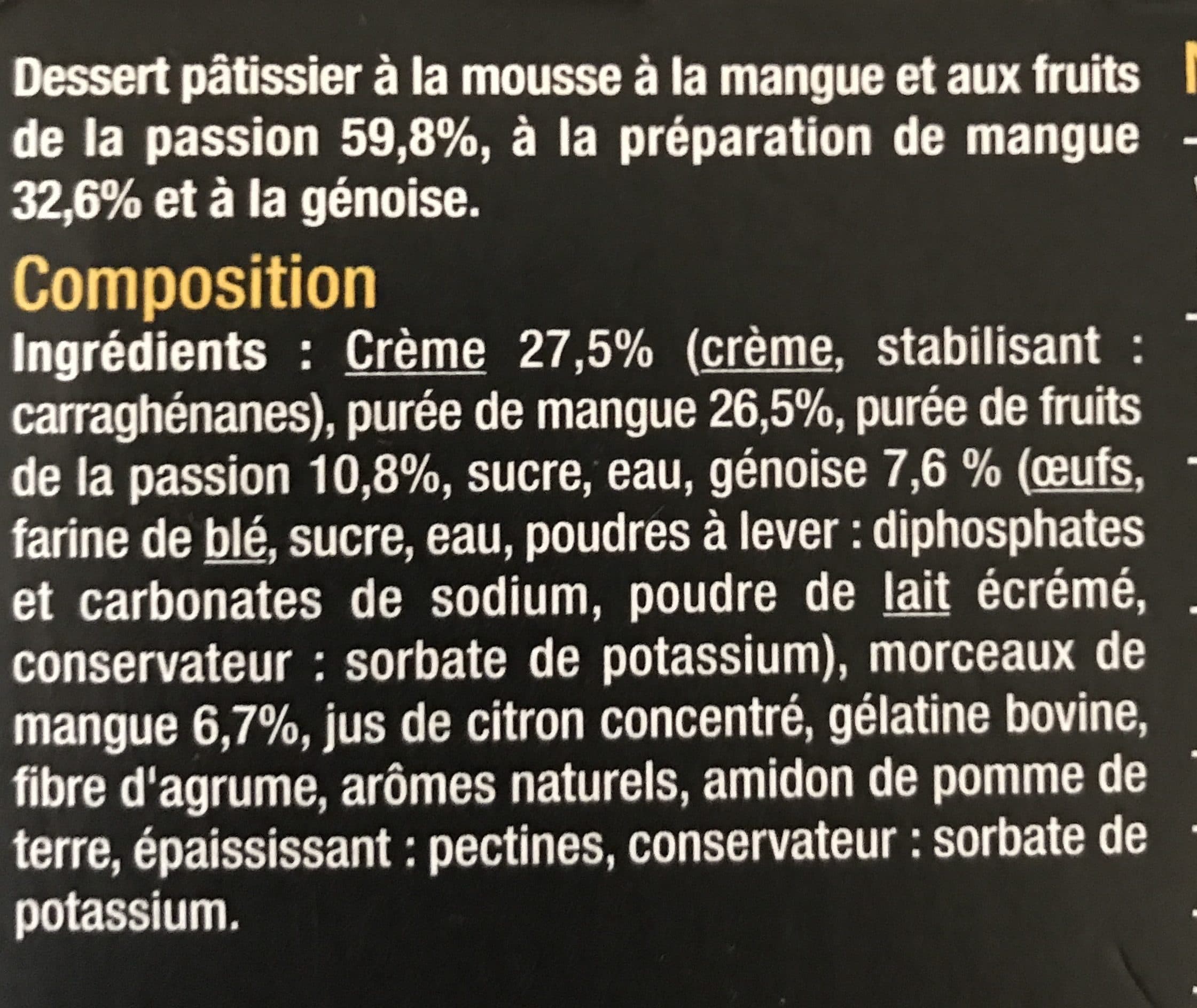 Carrefour Mousse Mangue Passion Avec sa génoise packshot