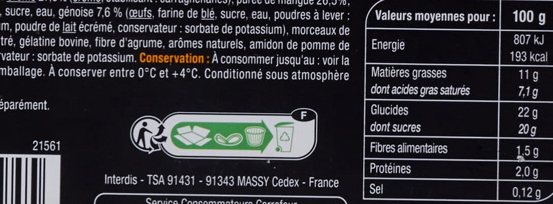 Carrefour Mousse Mangue Passion Avec sa génoise packshot