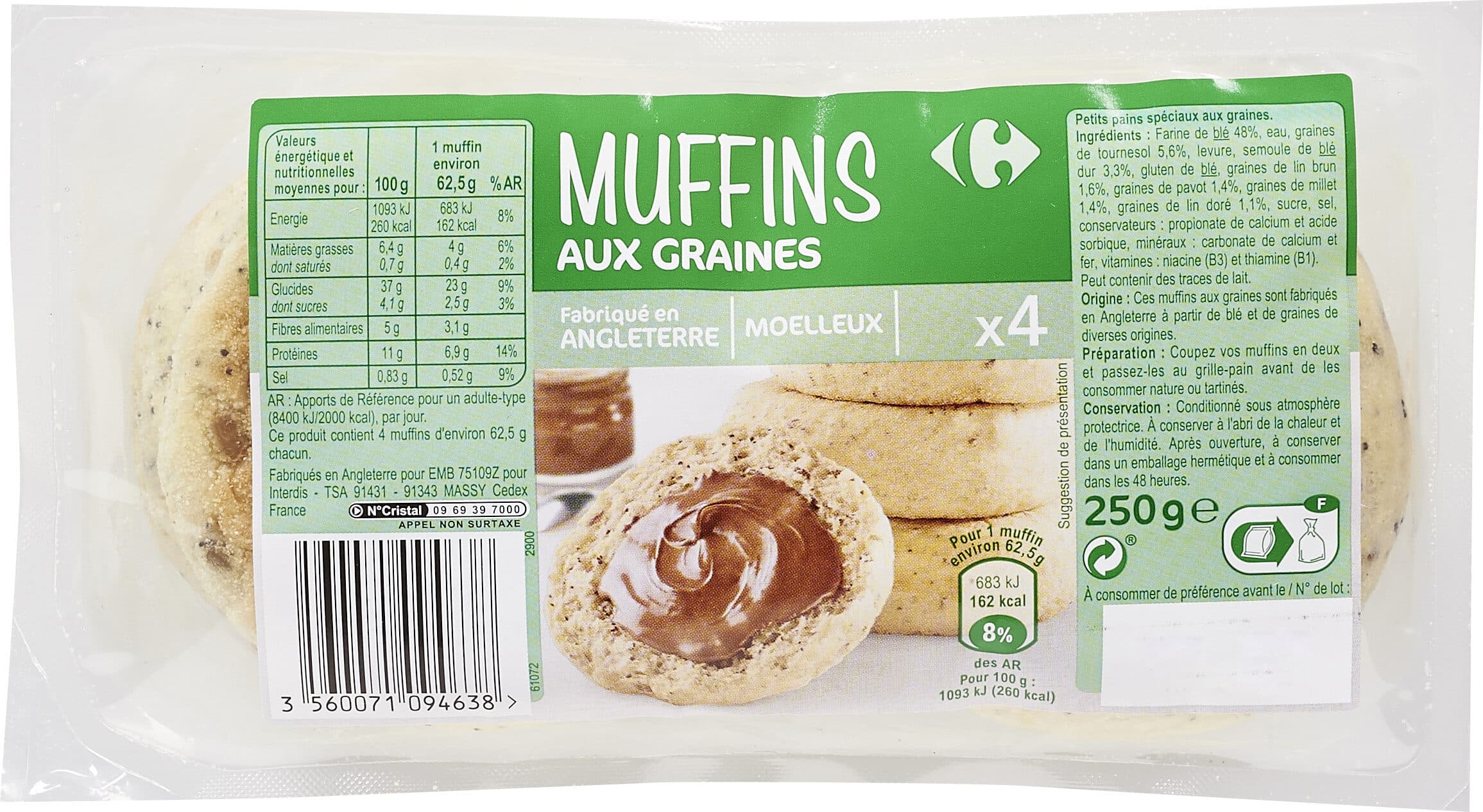 Carrefour 4 Muffins aux Graines packshot