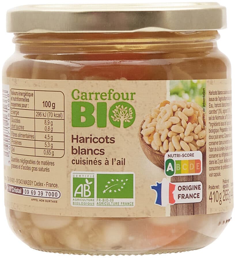 Carrefour BIO Haricots blancs cuisinés à l'ail. packshot