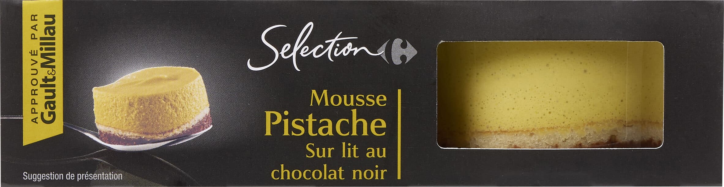 Carrefour MOUSSE PISTACHE sur lit de chocolat noir packshot