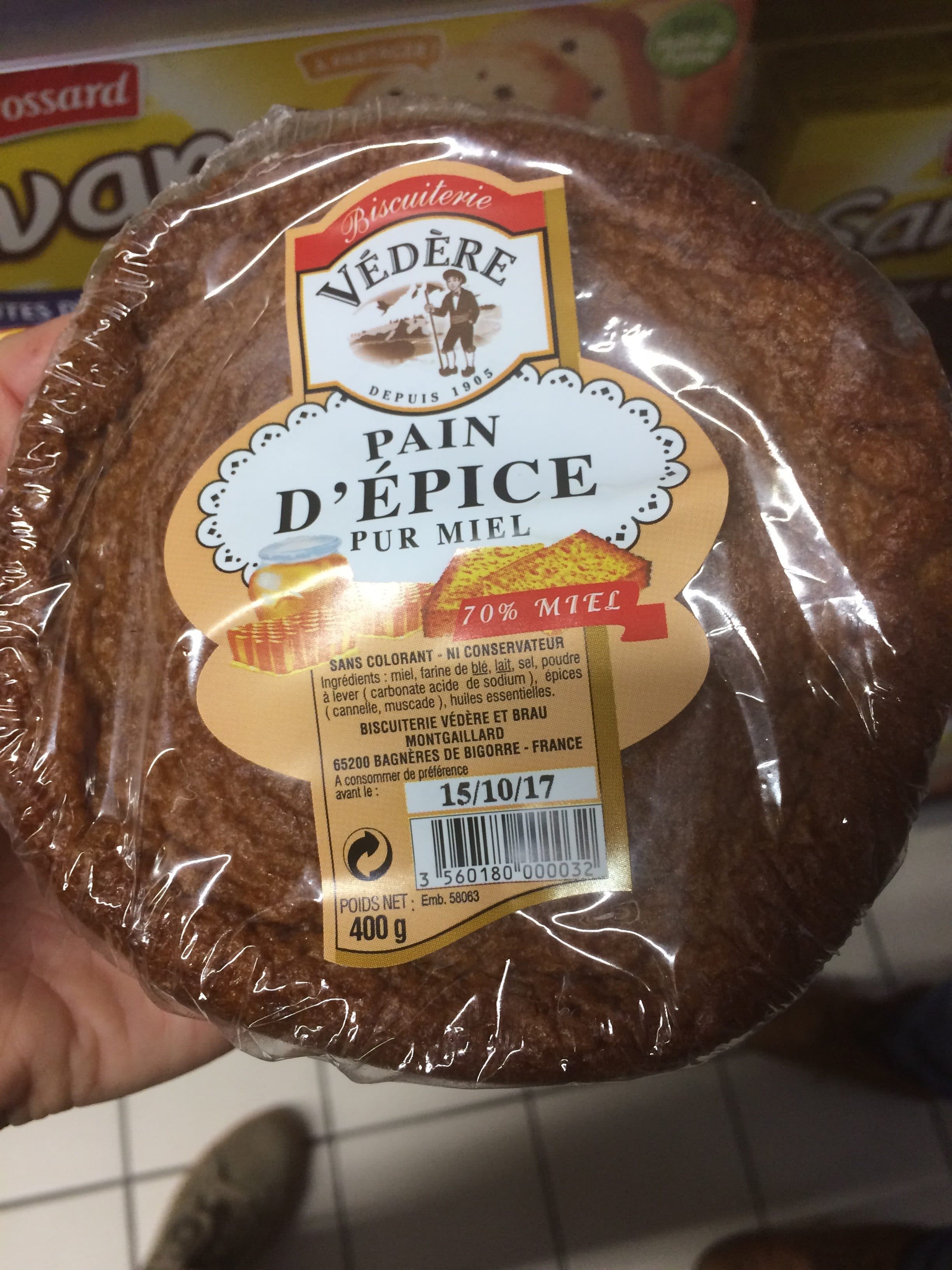 Biscuiterie Vedere Pain D'épice Pur Miel, 70% Miel, Le Paquet De packshot