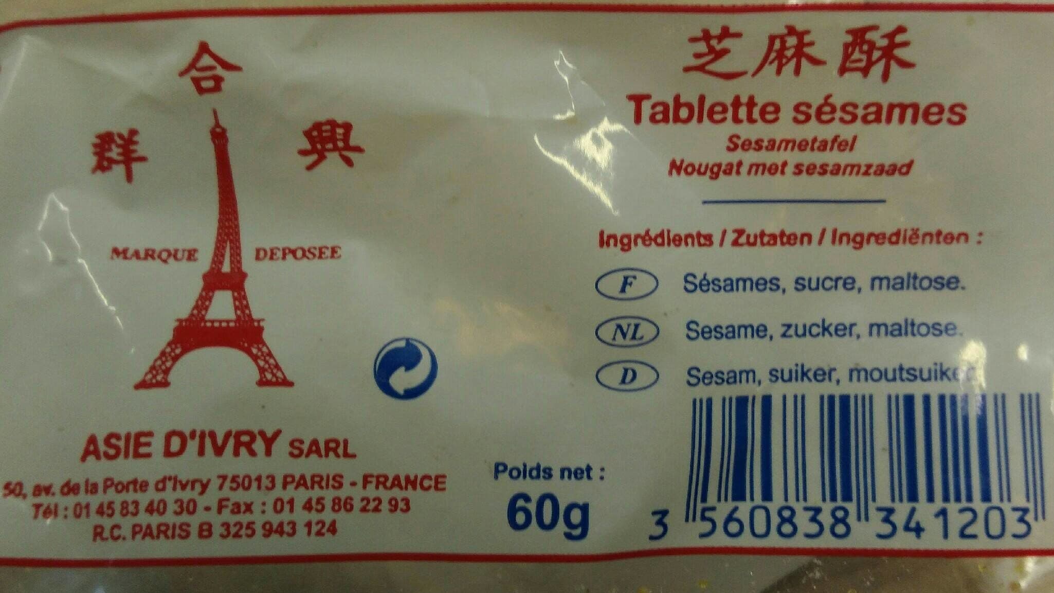 Asie D'Ivry Tablette au sésame packshot