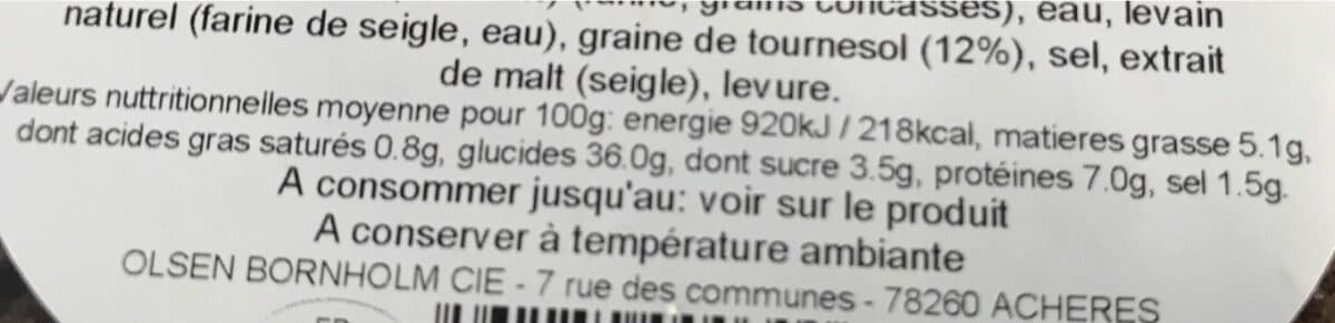 Olsen Pain de seigle complet aux graines de tournesol packshot