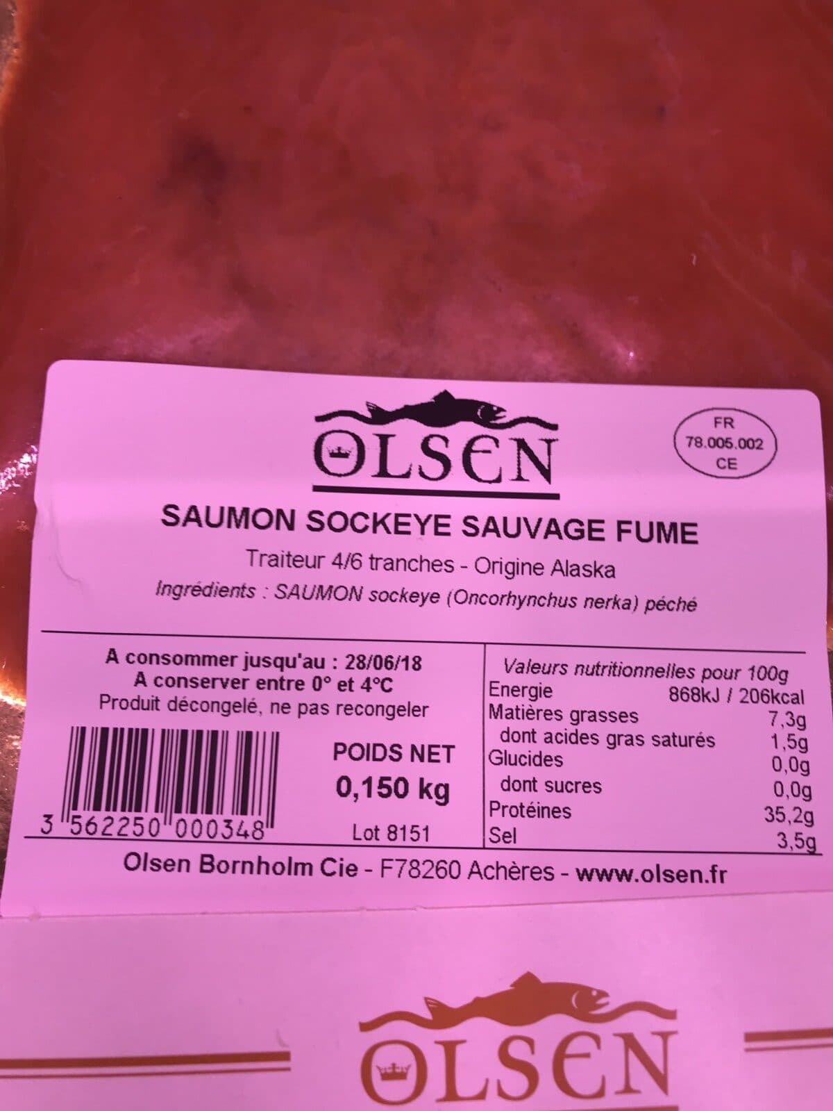 Olsen Saumon sockeye sauvage fumé packshot