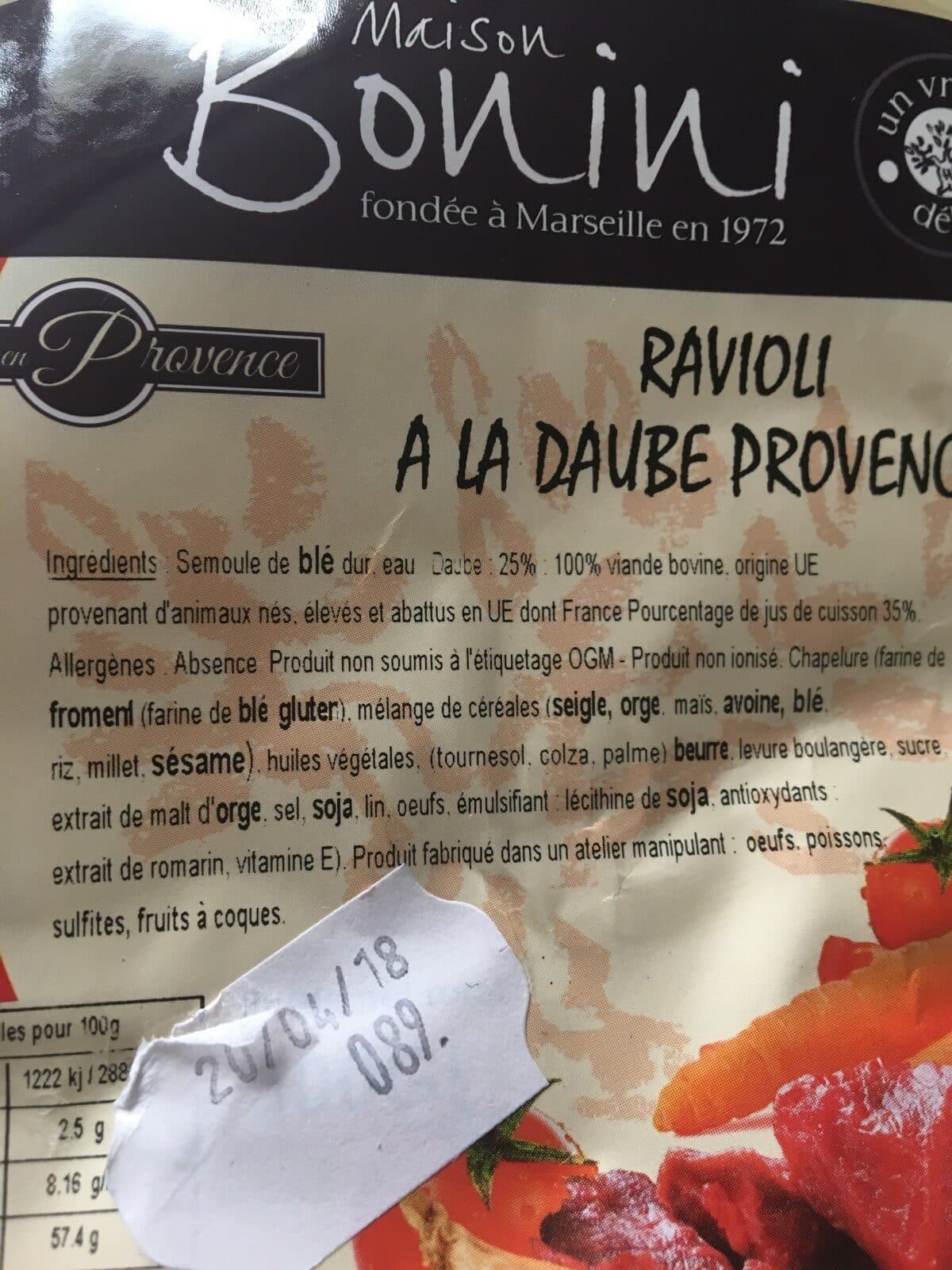 Open Food Facts Ravioli a la daube provençale packshot