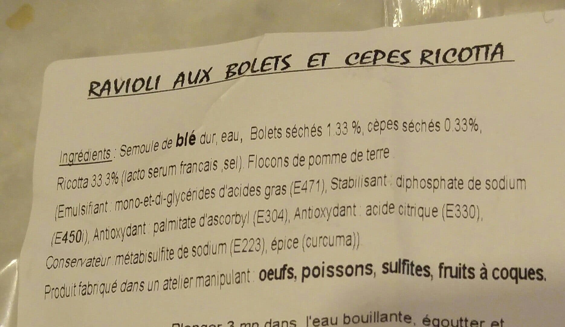 Open Food Facts Ravioli aux bolets et cèpes ricotta packshot