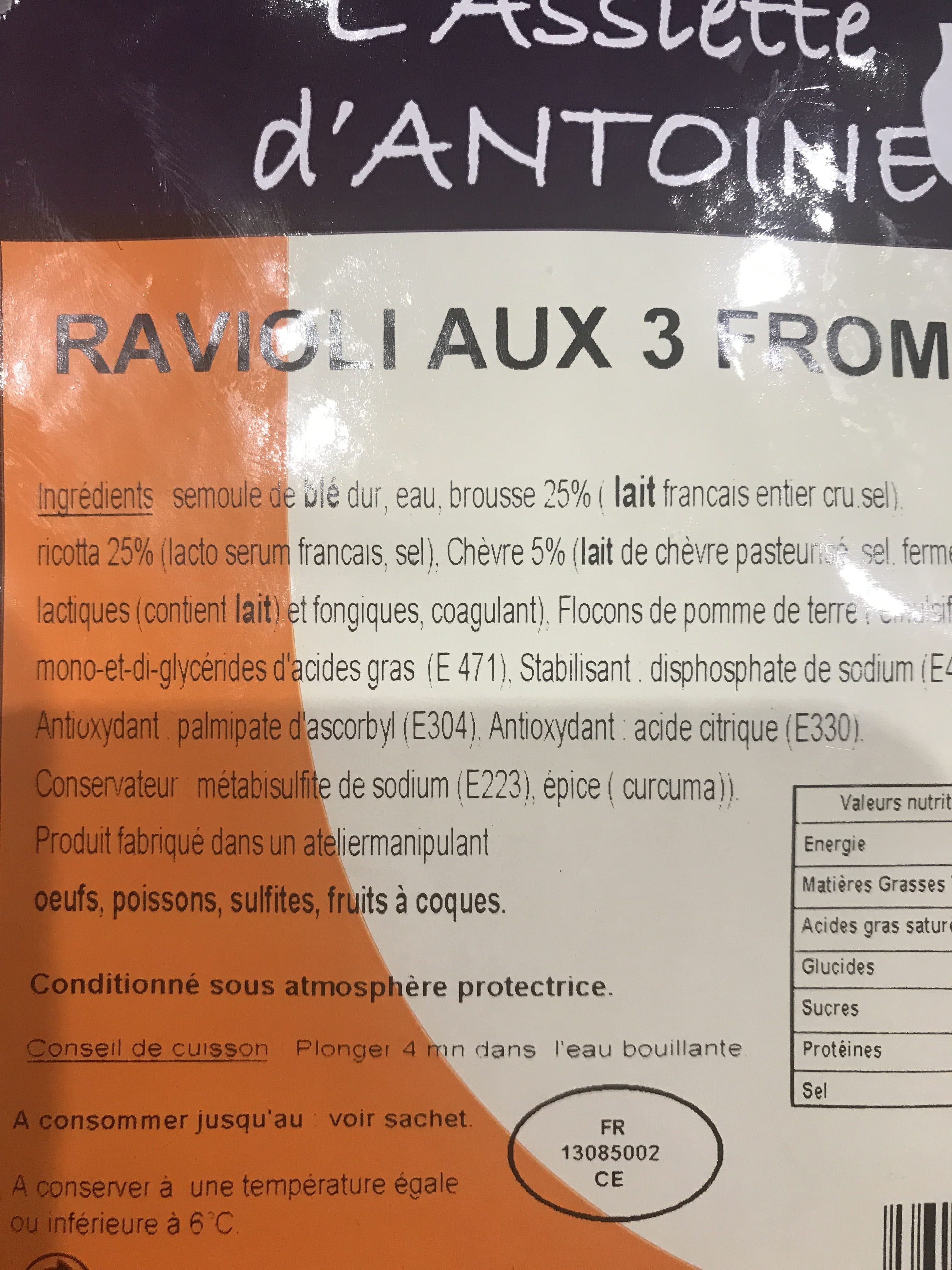 L’assiette D’Antoine Ravioli 3 fromages packshot