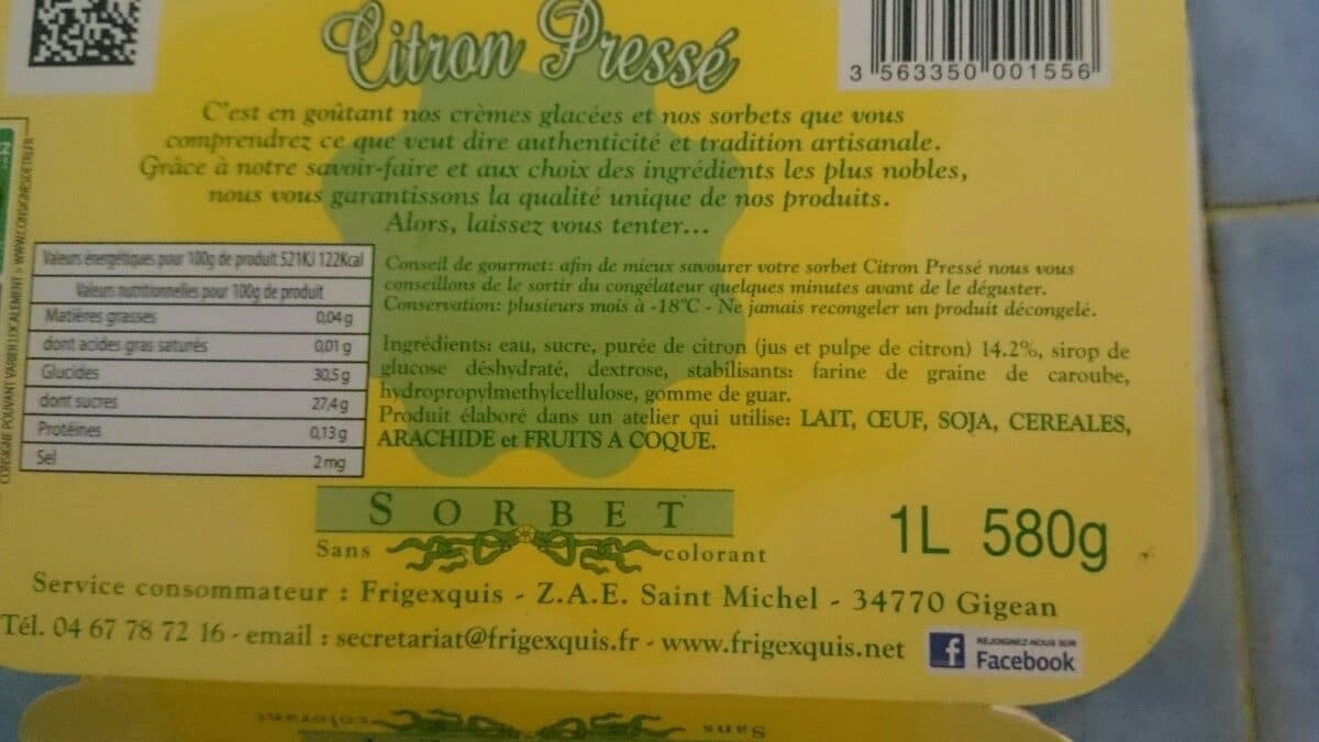 Les mousquetaires Sorbet citron presse packshot