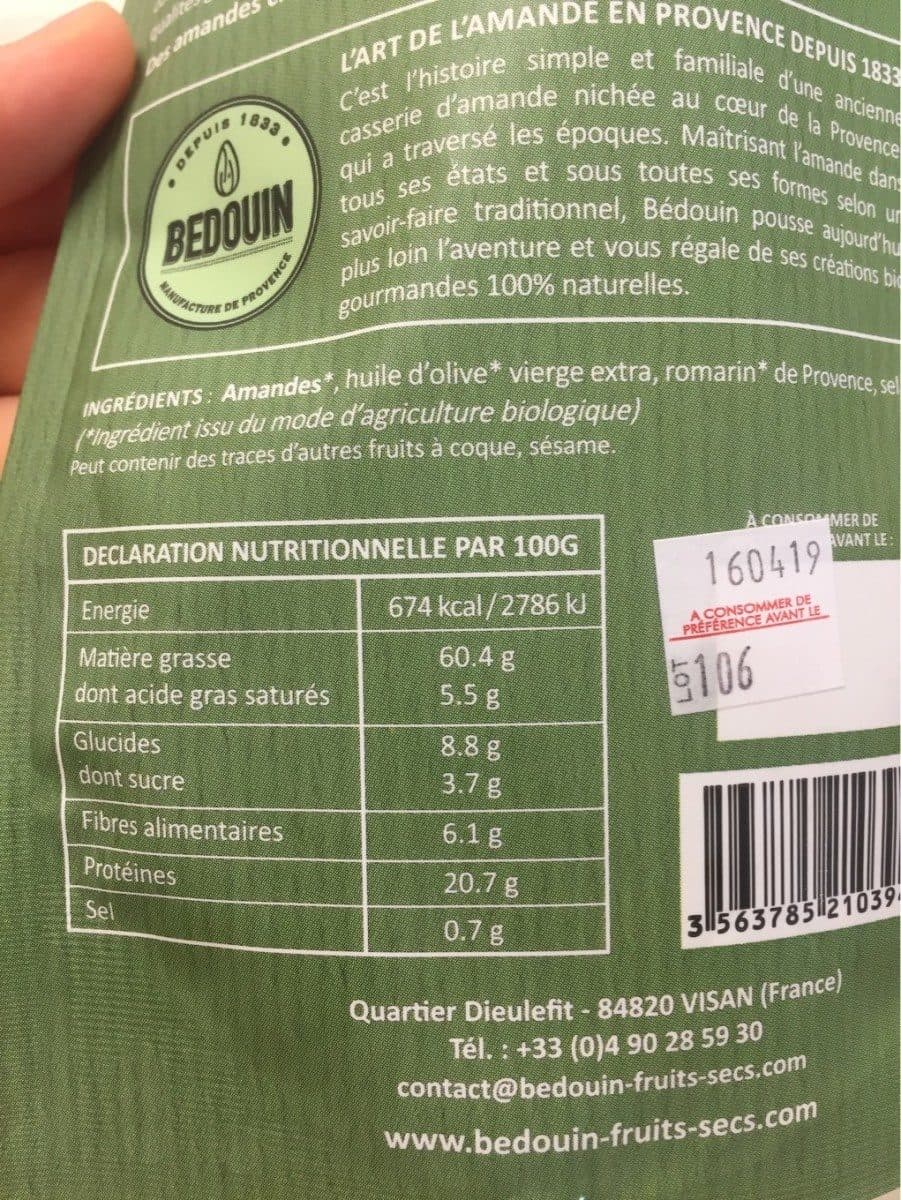 Open Food Facts amandes bio romarin packshot