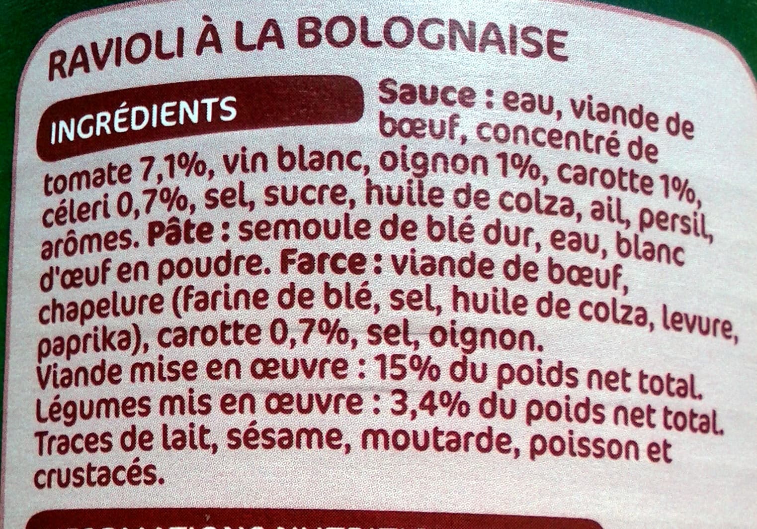 Marque Repère Ravioli Bolognaise (Riche en viande) packshot
