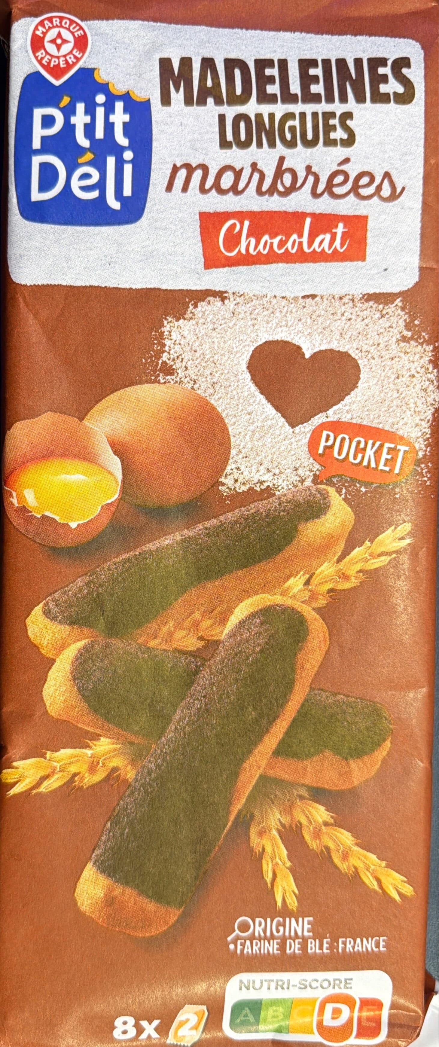 P'tit Déli Madeleines longues marbrées chocolat packshot