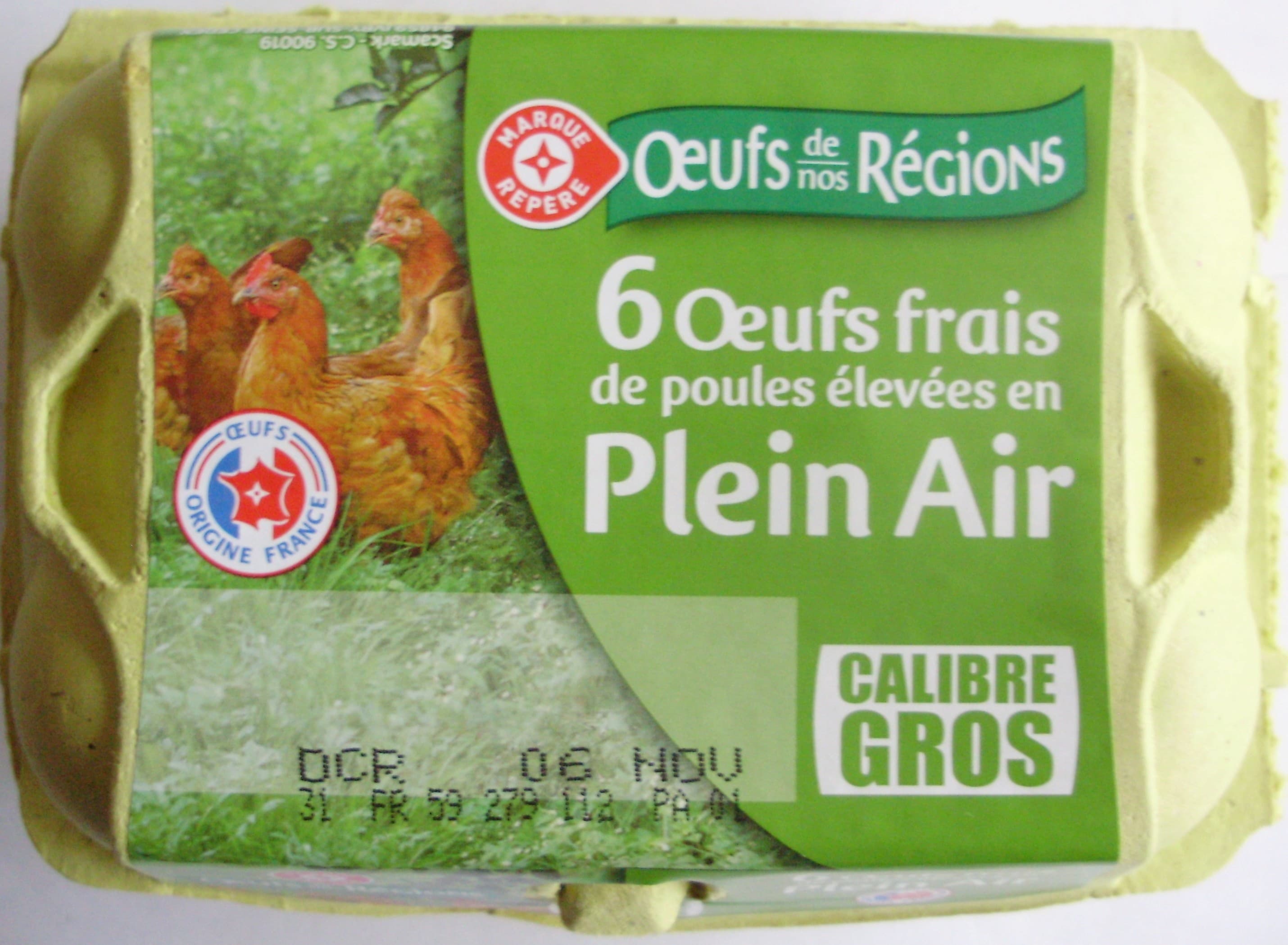 Marque Repère 6 Œufs frais de poules élevées en Plein Air (Calibre Gros) packshot