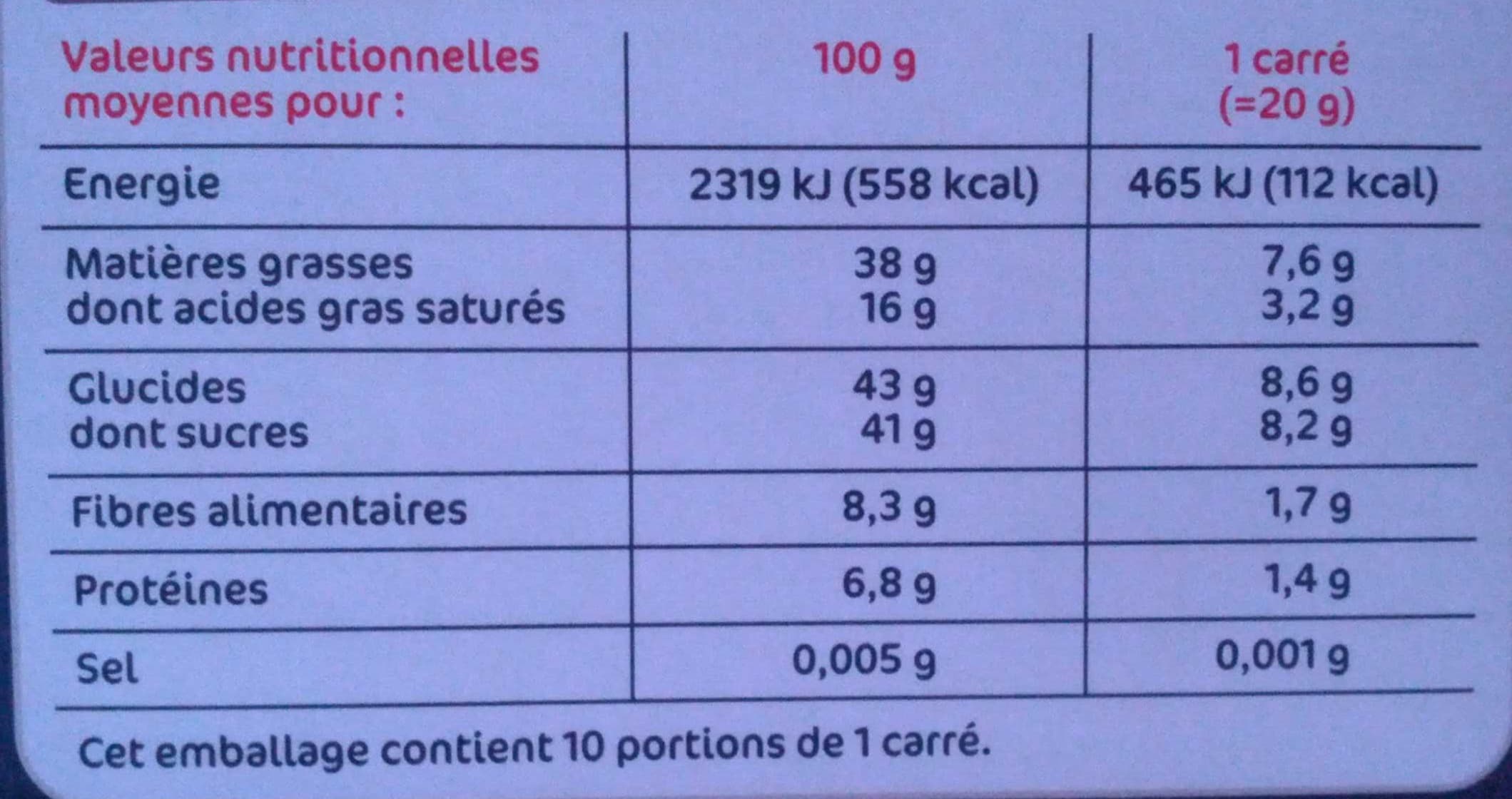 Marque Repère Chocolat noir noix de pécan packshot