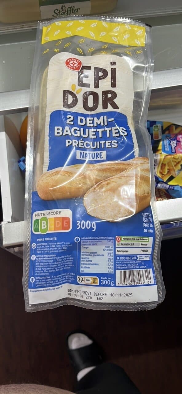 Epi d'Or Demi-baguettes pré-cuites x 2 packshot
