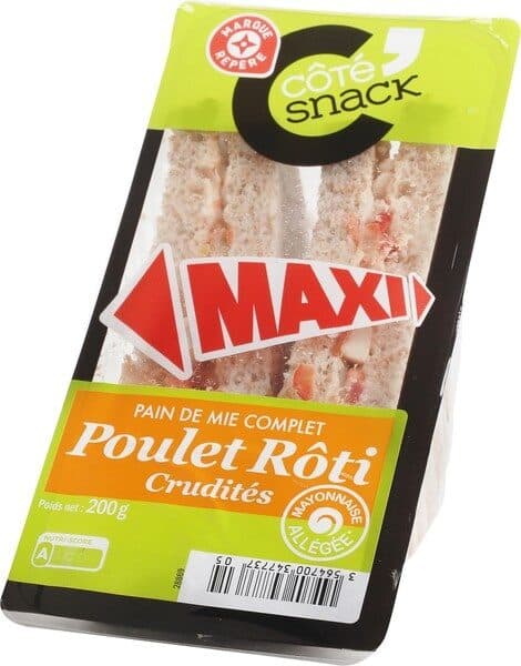 Marque Repère Sandwich maxi poulet rôti crudités packshot