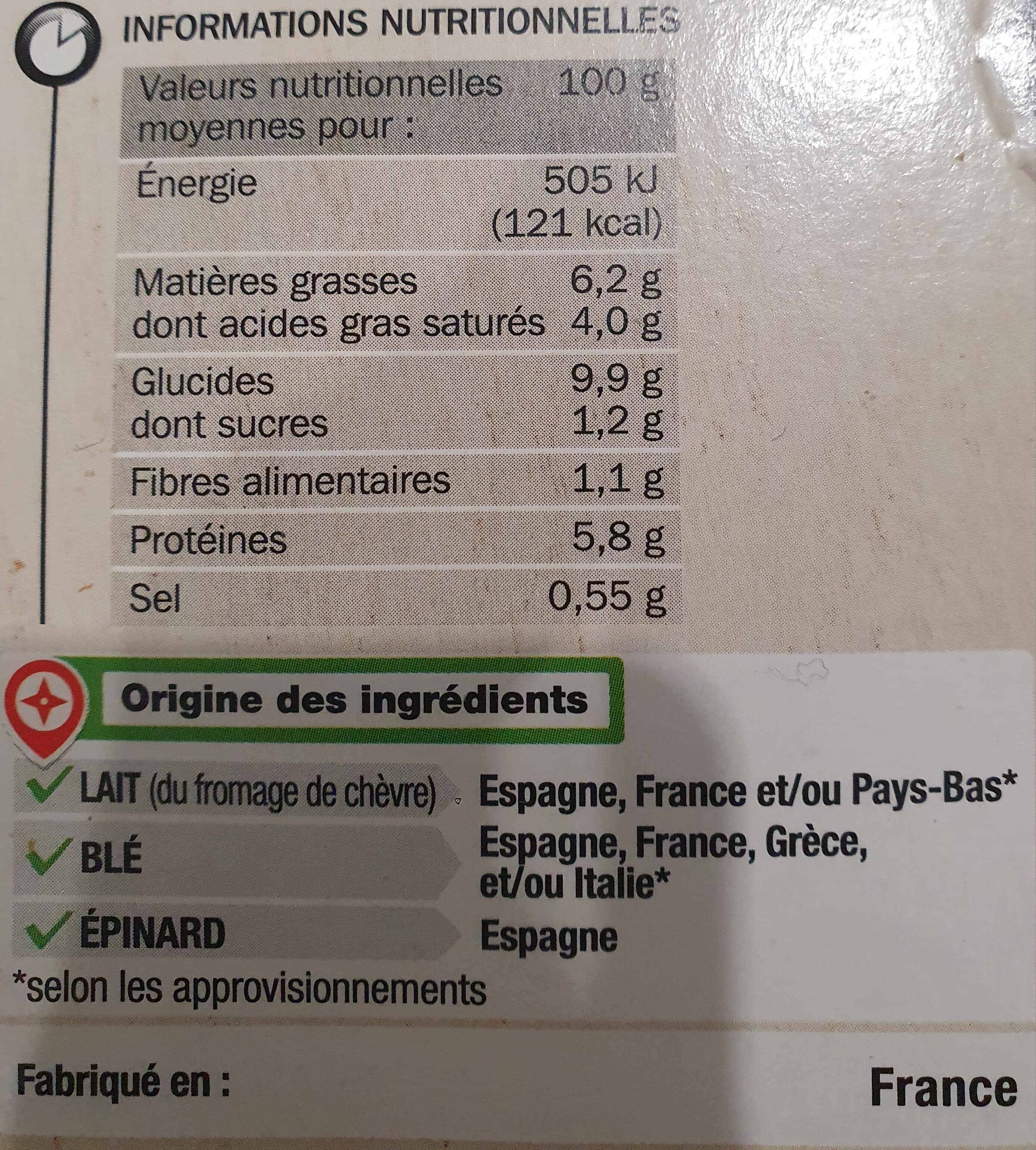 Marque Repère Lasagnes Chèvre Épinards packshot