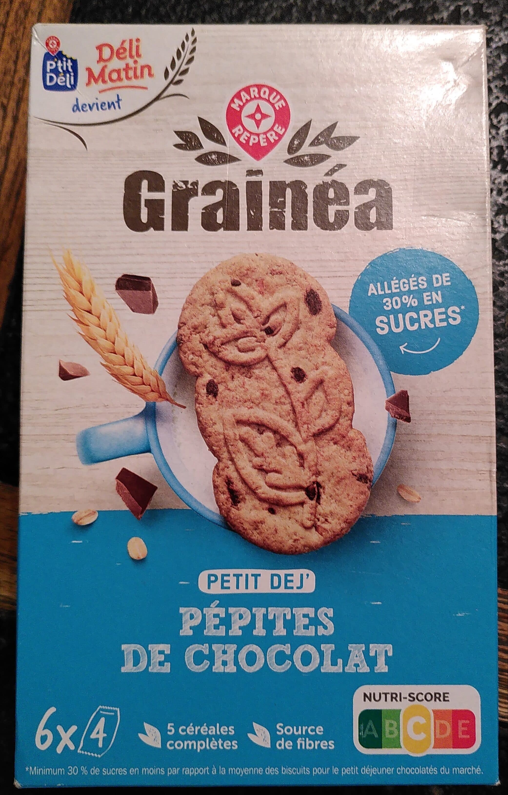 Marque Repère Déli Matin allégé de 30% en sucres aux pépites de chocolat packshot