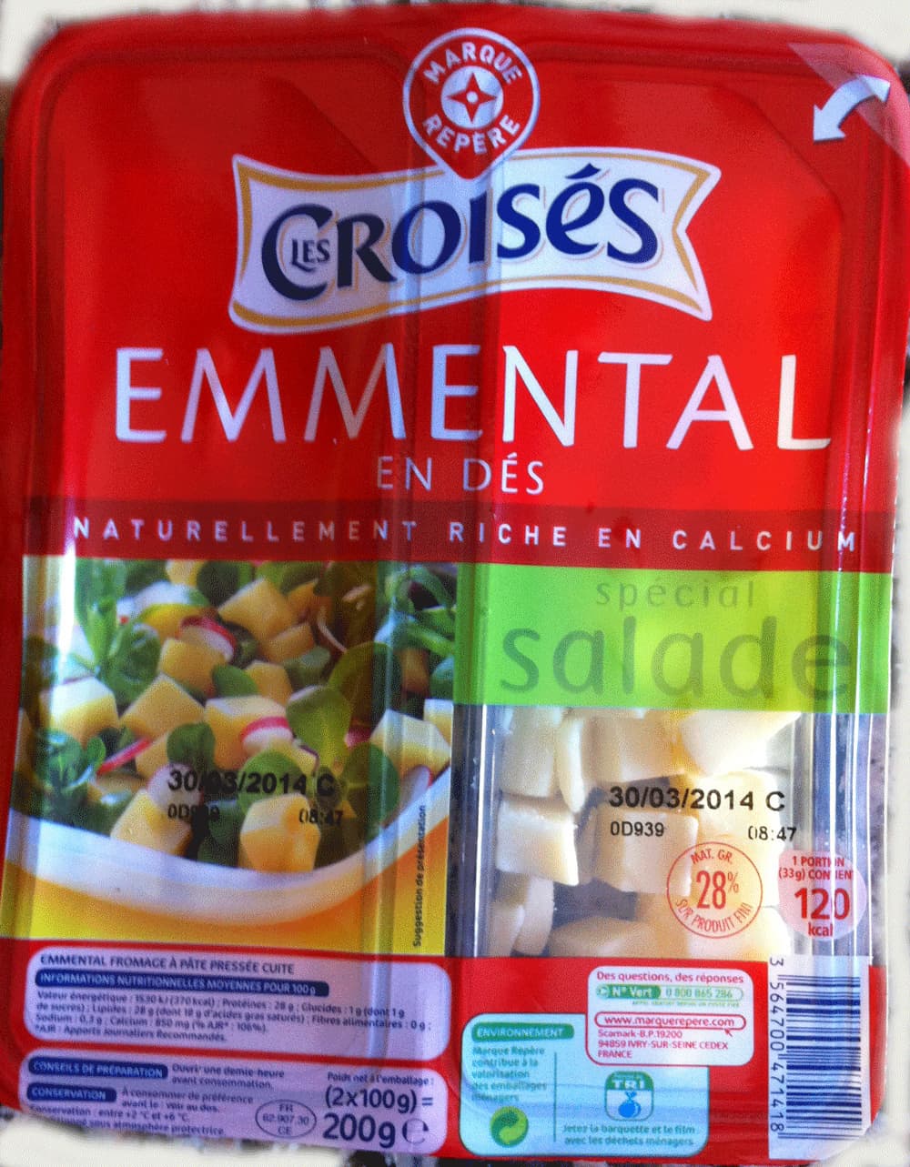 Marque Repère Emmental en dés spécial salade (28 % MG) packshot