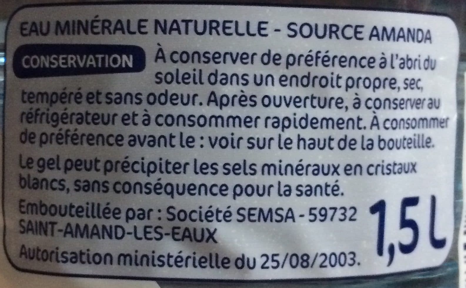 Marque Repère Eau minérale naturelle source Amanda packshot