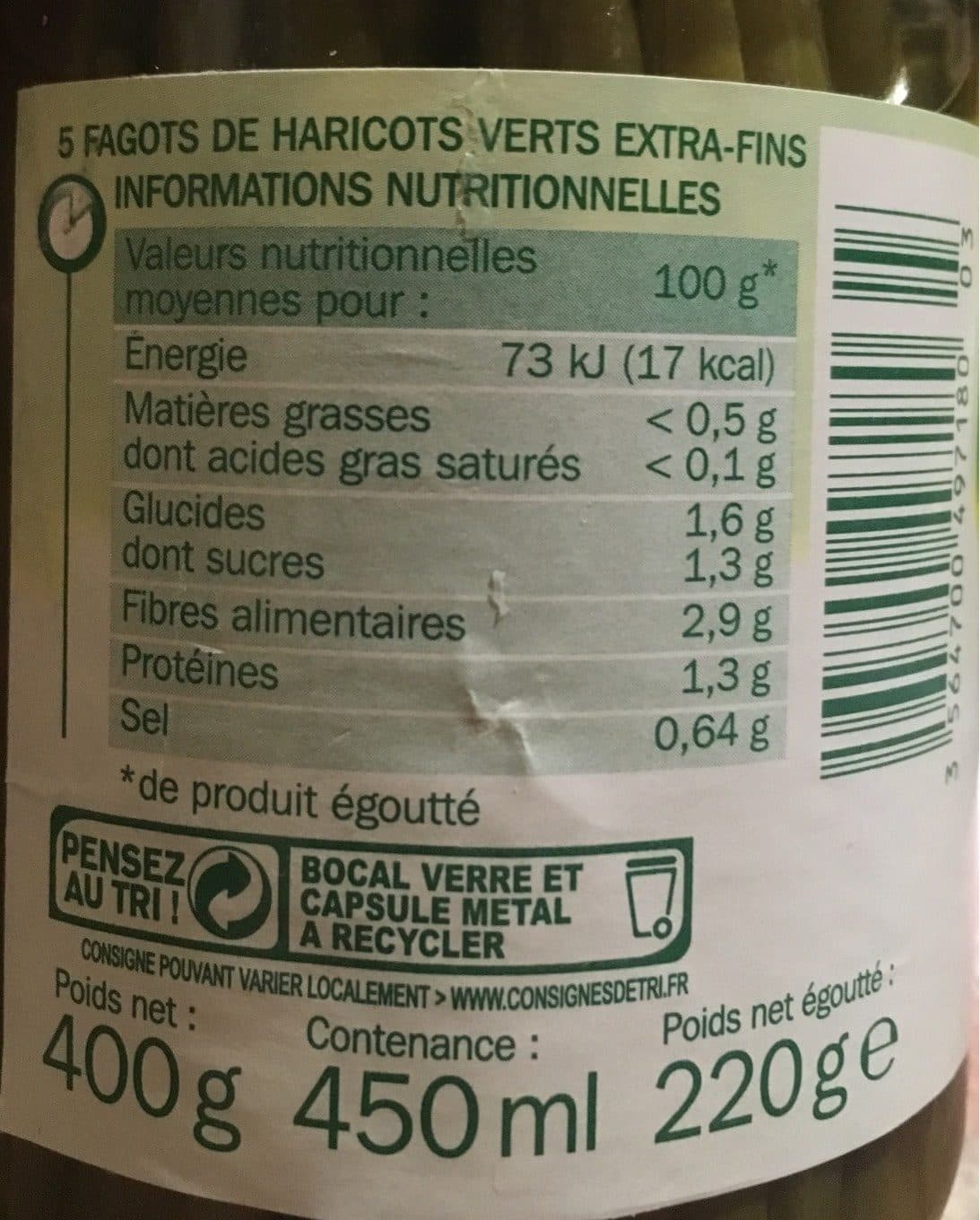 Marque Repère 5 fagots de Haricots verts extra fins 405 g packshot
