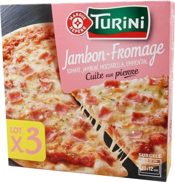 Marque Repère Pizza jambon/fromage cuite sur pierre - 350 g x 3 packshot