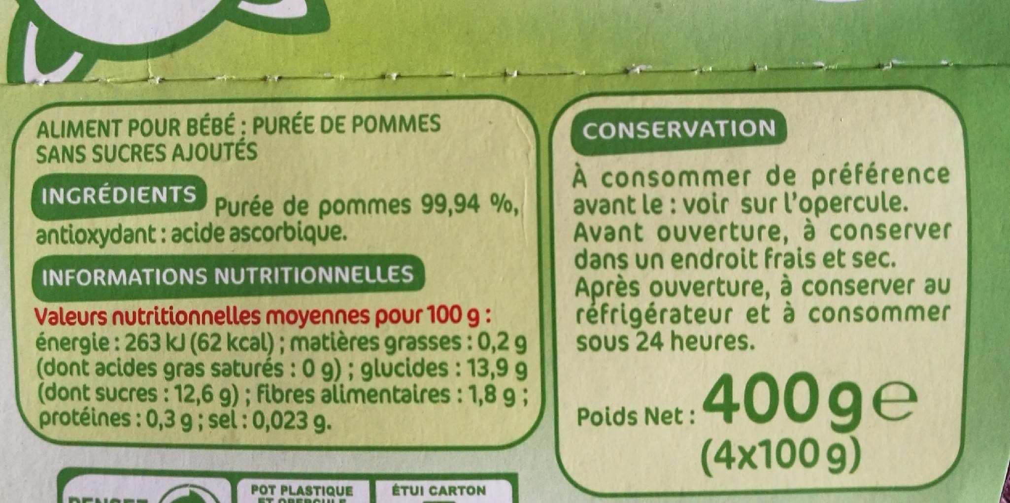 Marque Repère Compotes Mots d'enfants Pommes 6 mois packshot