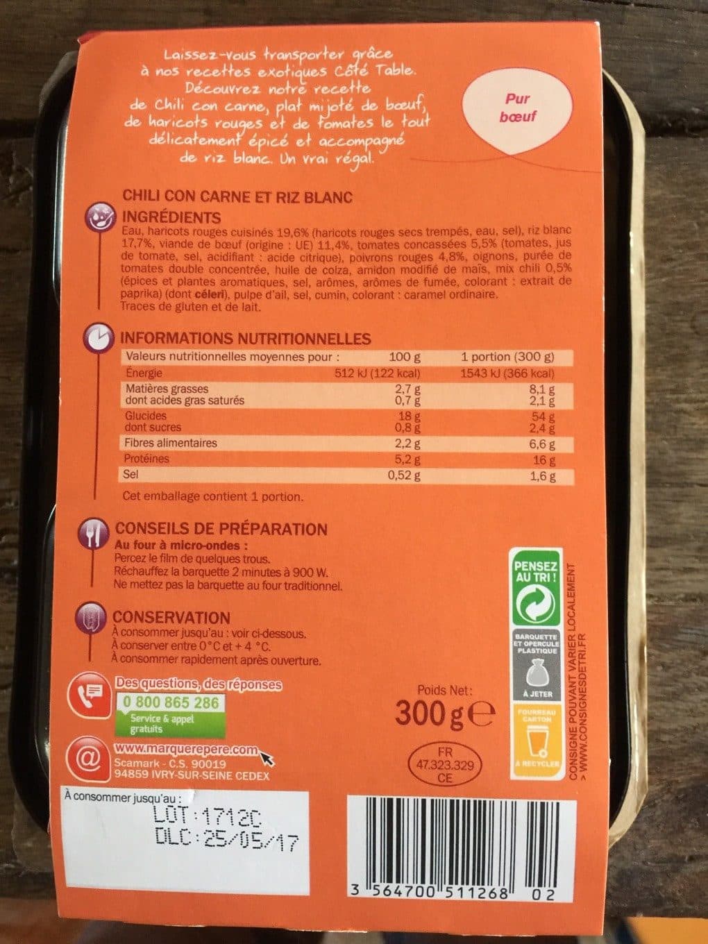 Marque Repère Chili Con Carne Et Riz packshot