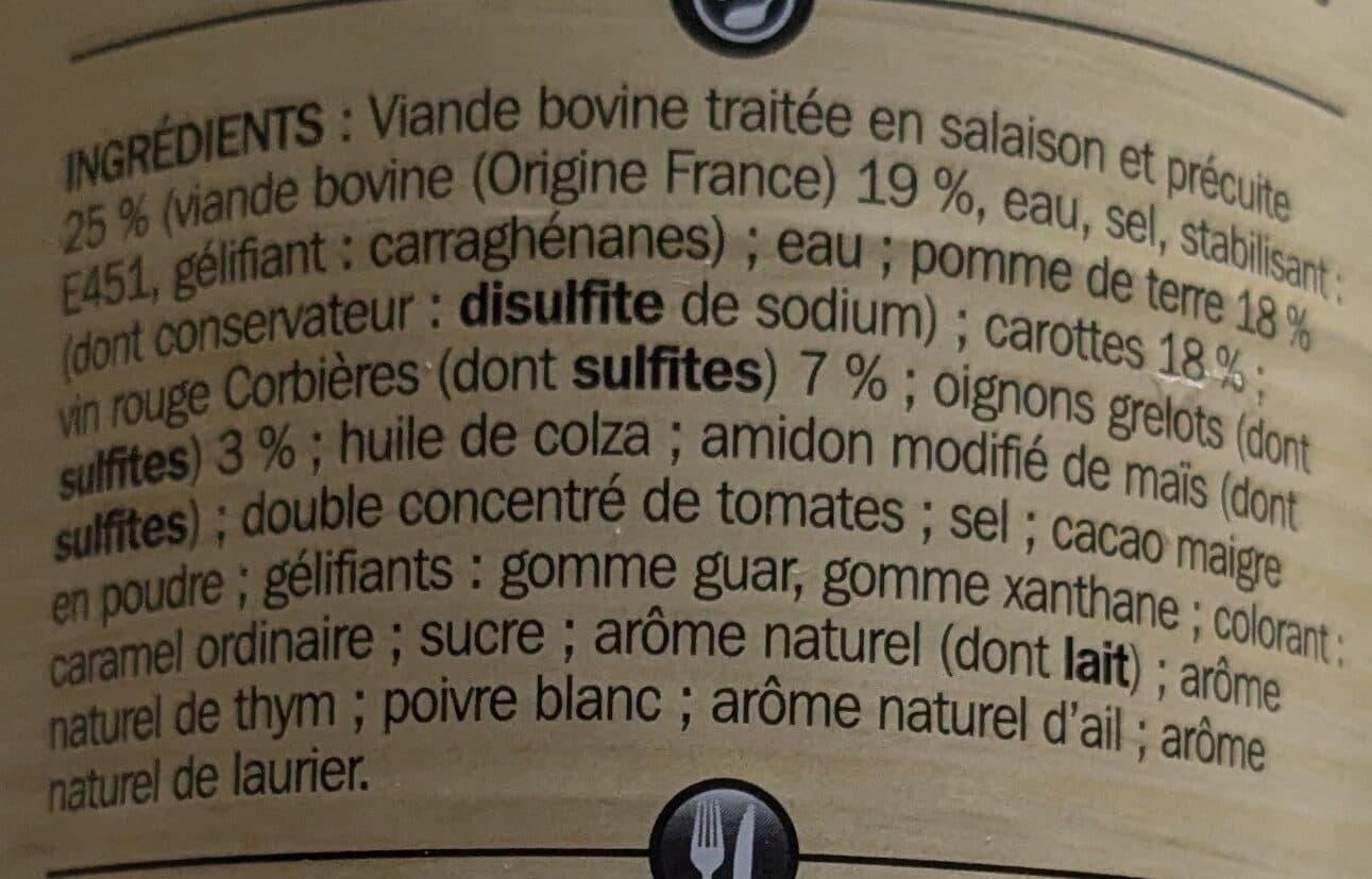 Marque Repère Boeuf bourguignon au vin rouge Corbières packshot