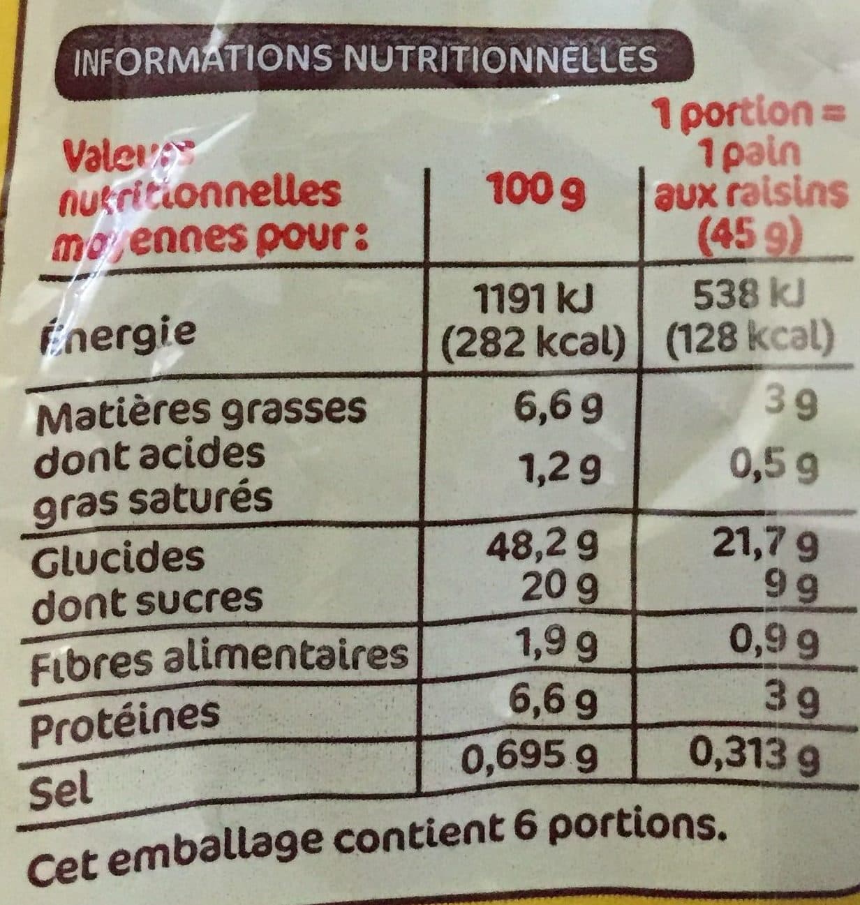 Marque Repère Pains aux raisins x 6 packshot