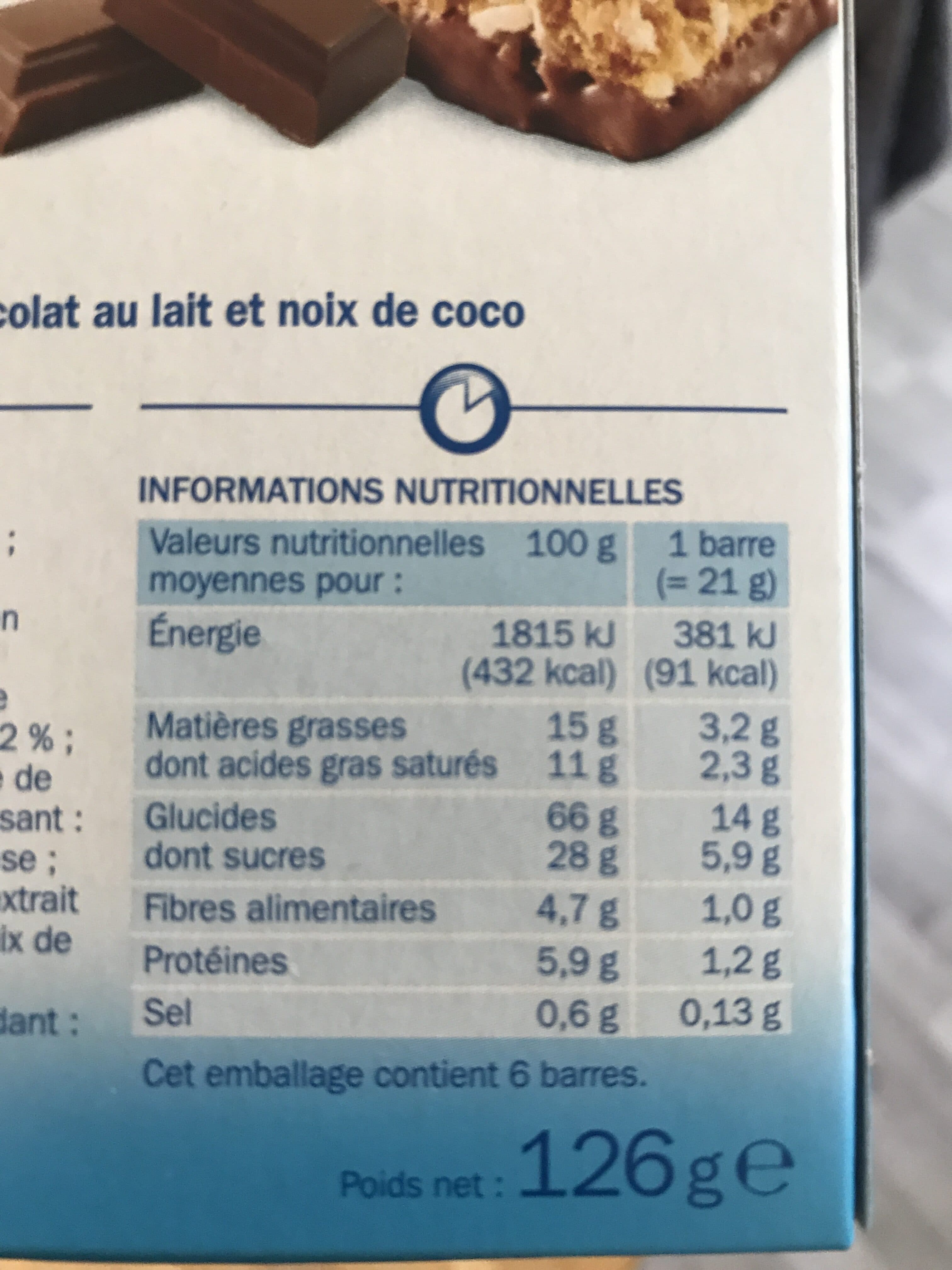 Marque Repère Barres céréales chocolat au lait noix de coco x 6 packshot