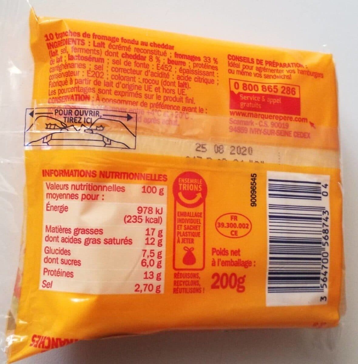 Marque Repère Spécial burger Cheddar, 10 Tranches packshot