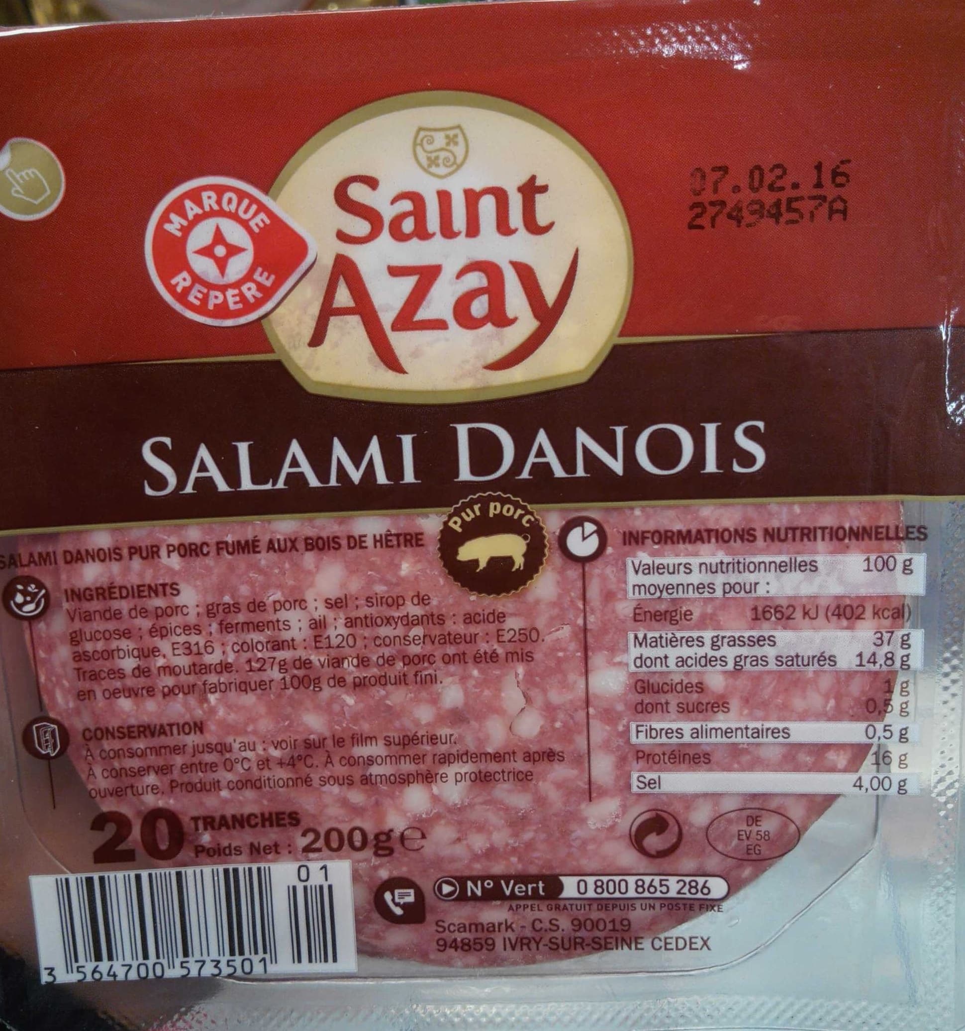 Marque Repère Salami danois pur porc 20 tranches packshot