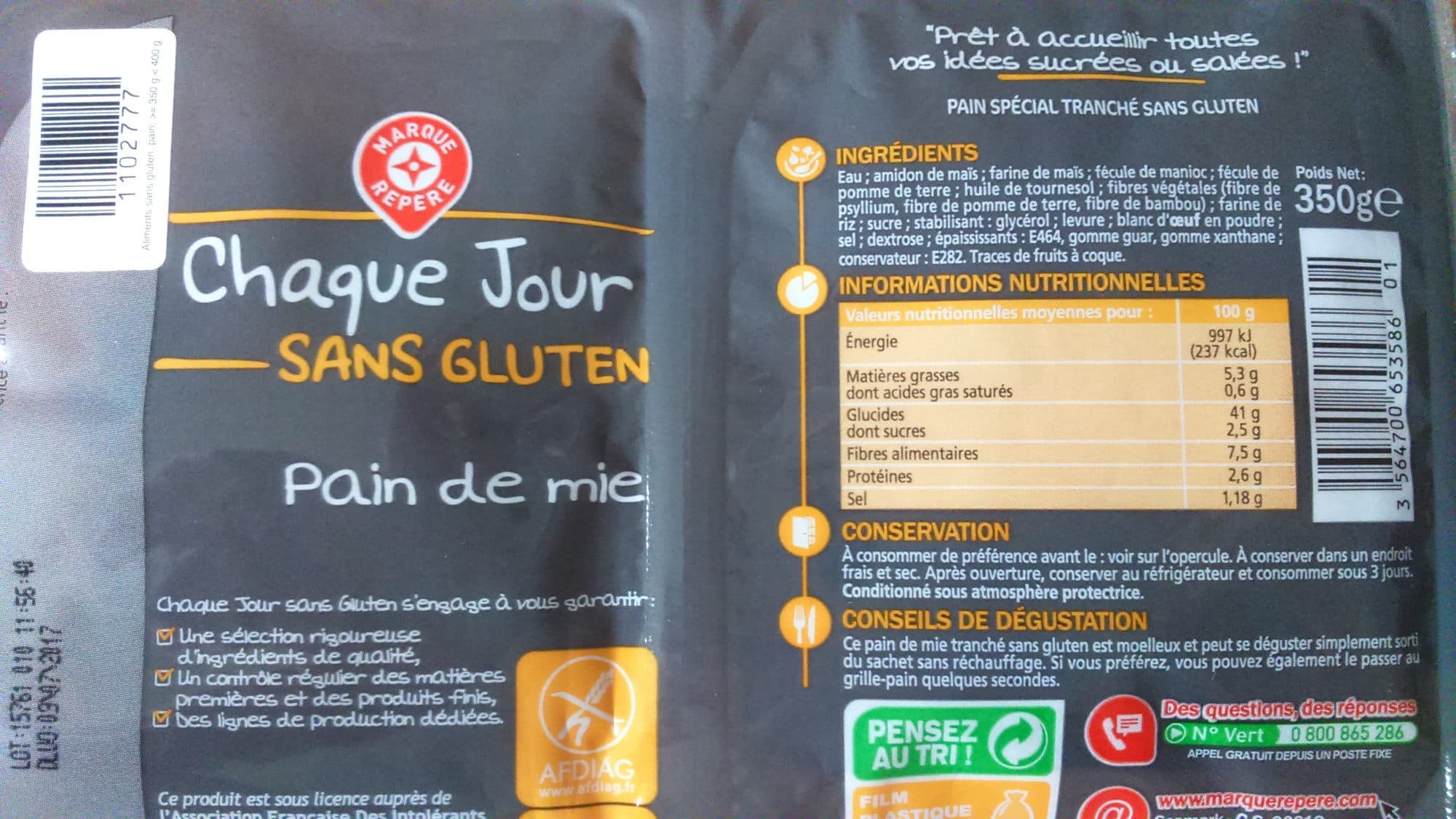 Chaque Jour Sans Gluten Pain de mie nature sans gluten packshot