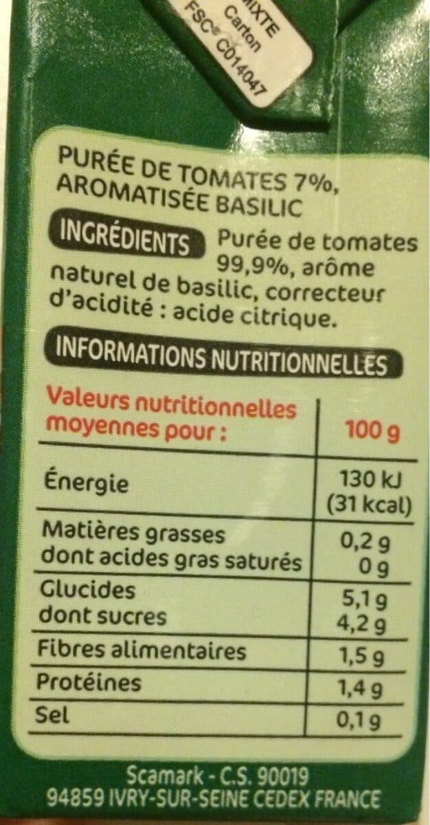 Marque Repère Purée de tomates saveur basilic packshot