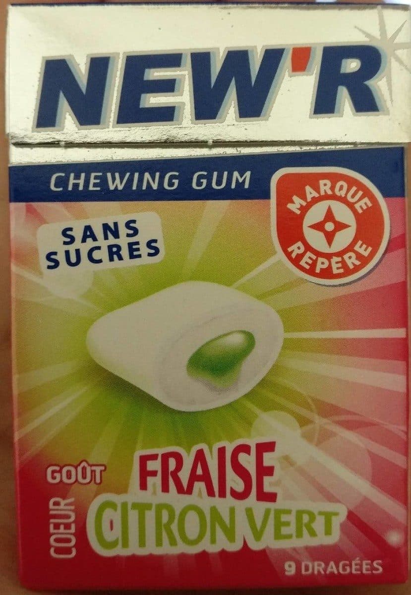 Marque Repère Chewing gum sans sucres goût fraise coeur citron vert packshot