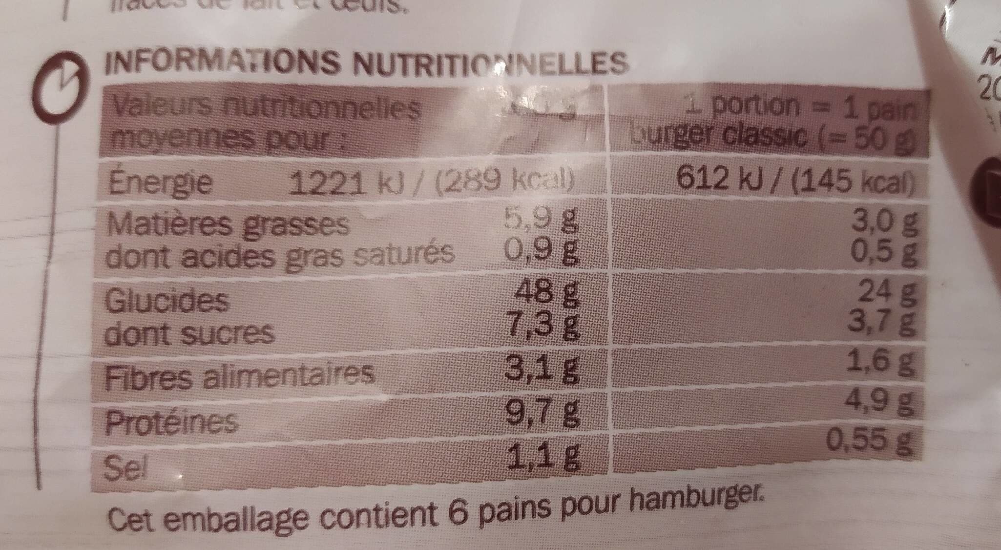 Marque Repère Pains nature pour hamburgers x 6 packshot