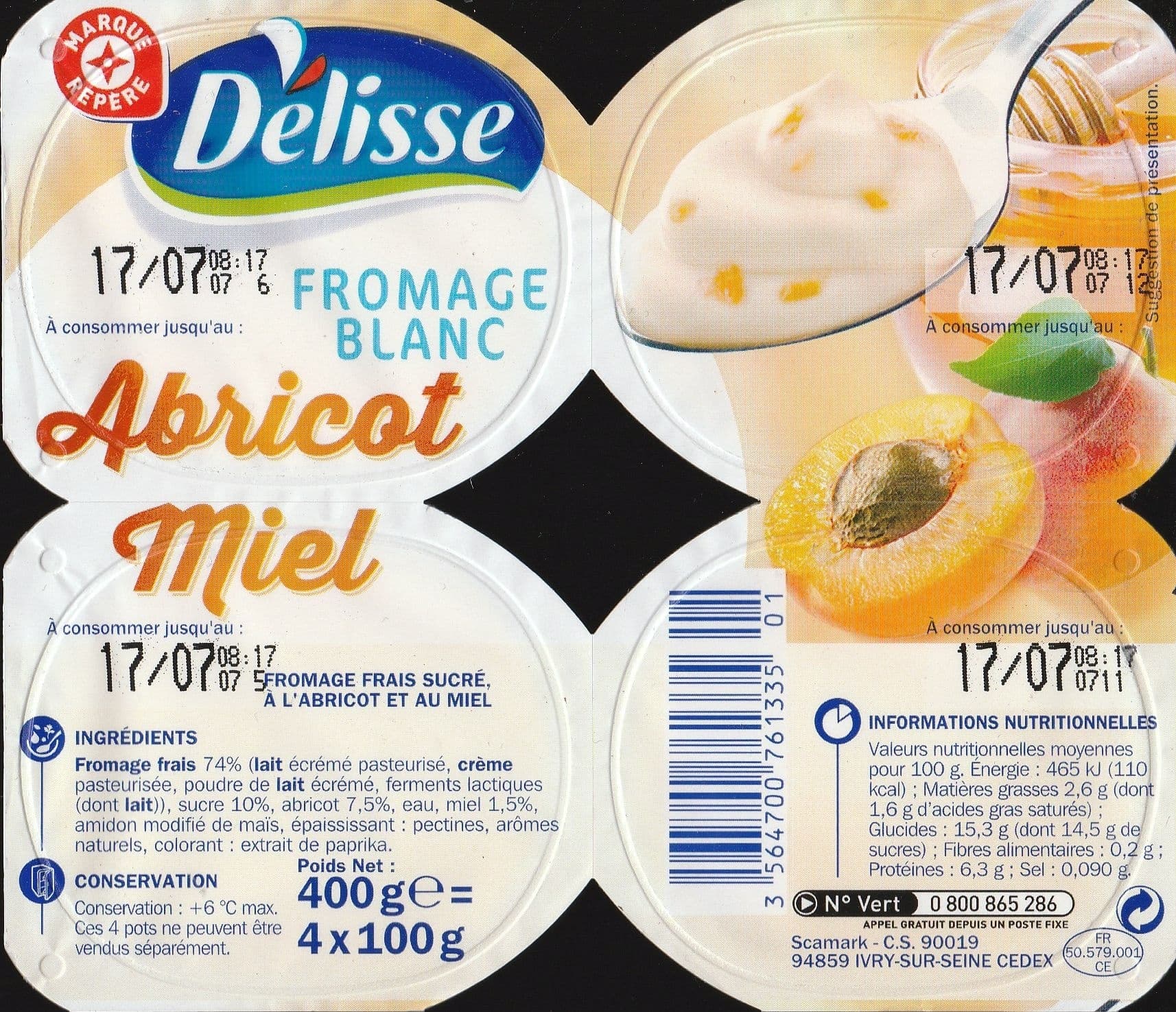 Délisse Fromage frais abricot et miel packshot