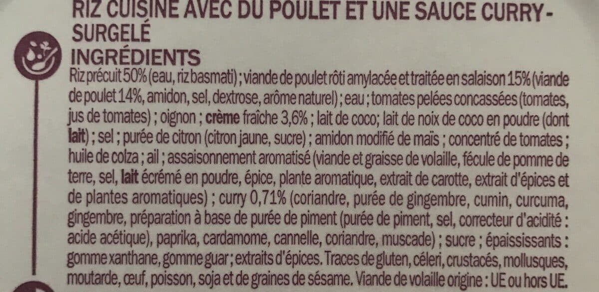 Marque Repère Poulet au curry et riz surgelé packshot