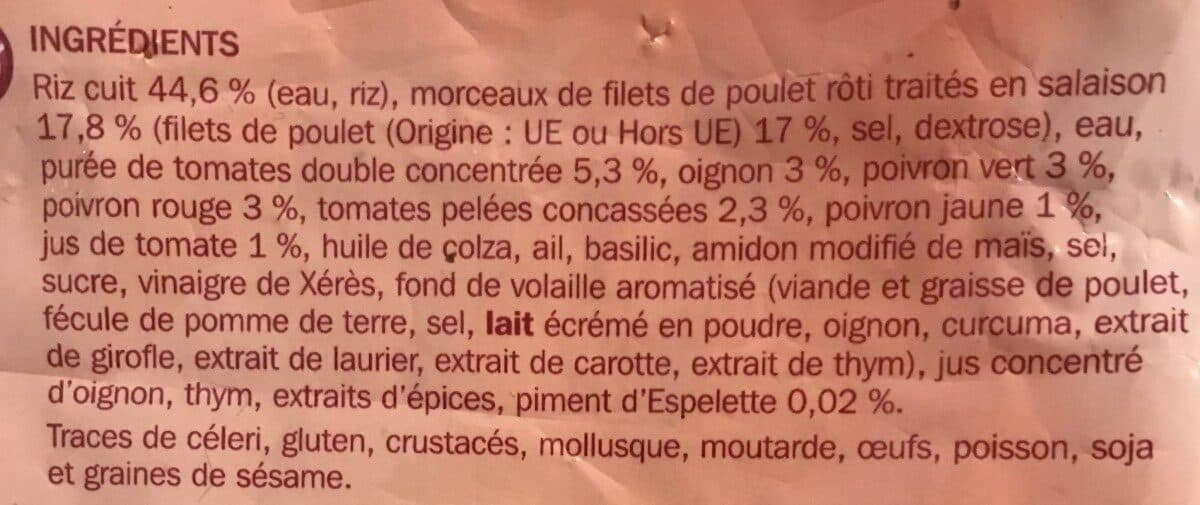 Côté Table Poulet Basquaise Riz cuisiné aux tomates packshot