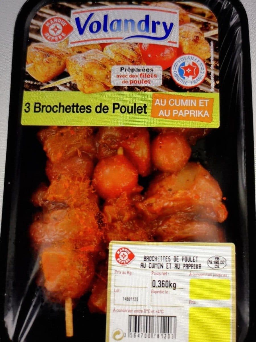 Volandry 3 brochettes de poulet au cumin et paprika packshot