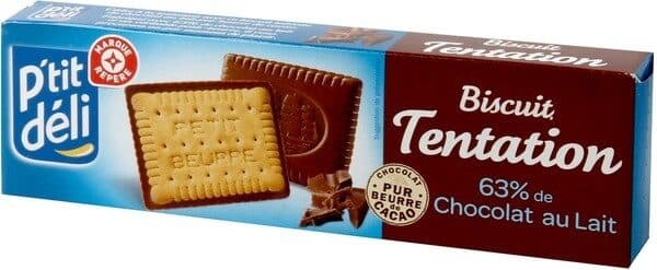Marque Repère Biscuit tentation petit beurre napé de 63% de chocolat au lait packshot