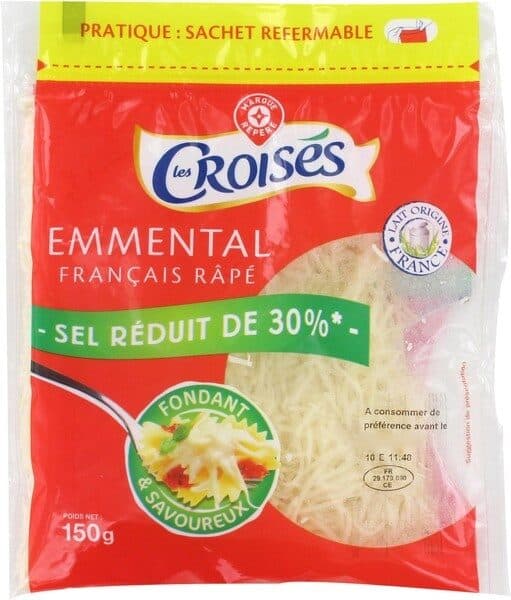 Marque Repère Emmental français rapé -30% de sel réduit packshot